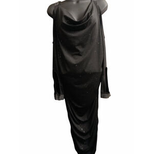 Women's Black Sequin Accented Cold Shoulder Maxi Dress - XXL - JC434